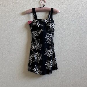 Black and White Floral swim dress